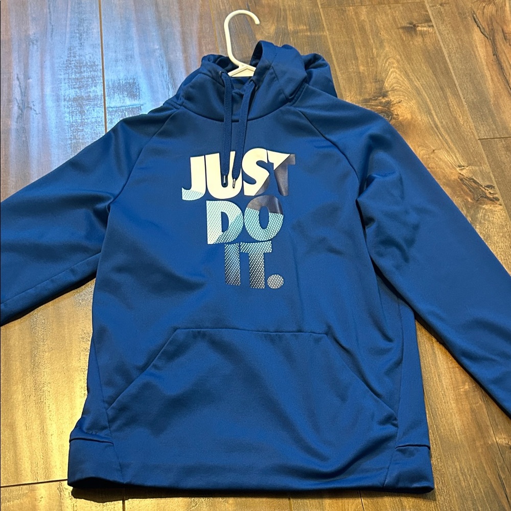 Nike Blue Hoodie with Bold 'Just Do It' Design